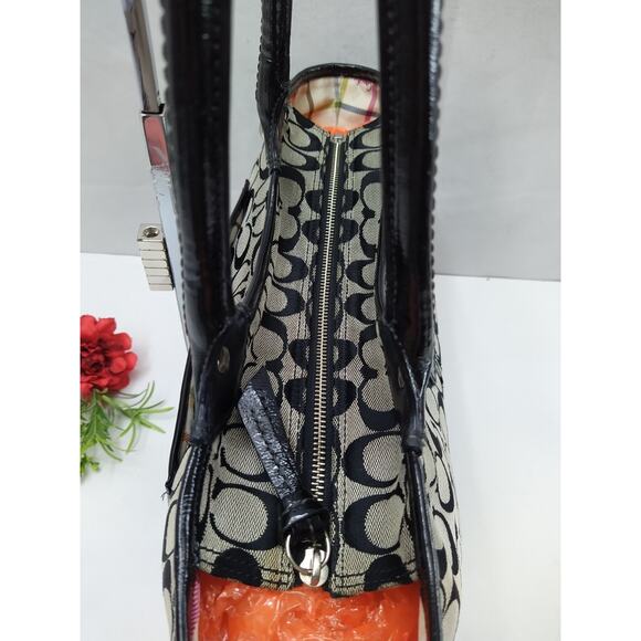 Coach Bleecker Signature Black Canvas Leather Trim Top Handle Tote Shoulder Bag - Picture 7 of 15